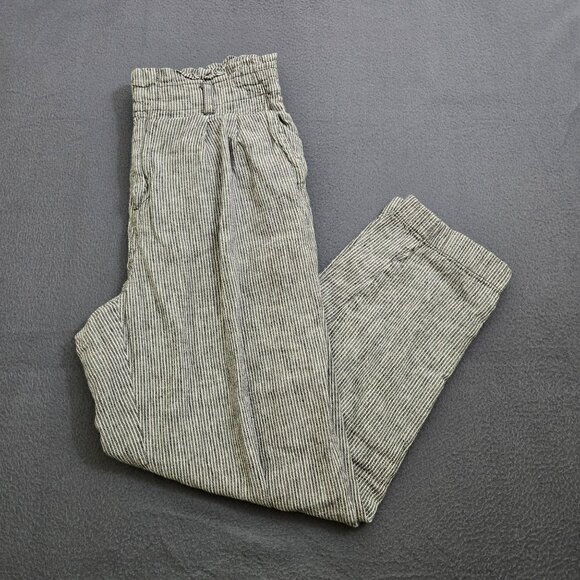 LOFT Women S Pinstripe Relaxed Linen Blend Casual Pants With Elastic Waist - Picture 1 of 13